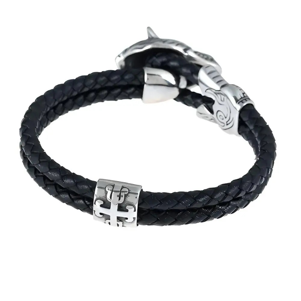 Schwarz Wikinger Armband mit Wolf