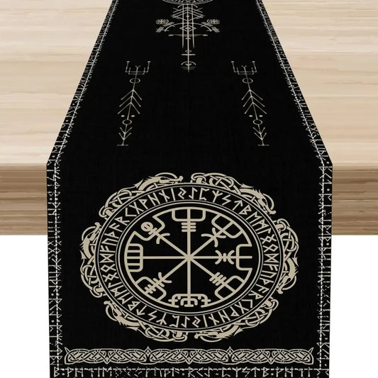 Schwarzer Tischläufer mit Vegvisir