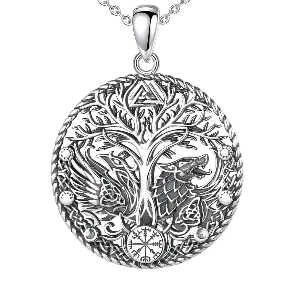 Silber Yggdrasil Kette mit Fenrir Yggdrasil