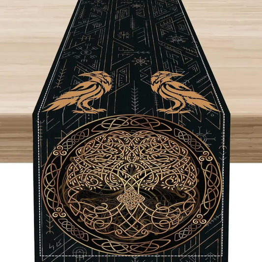Tischläufer Schwarz mit Yggdrasil