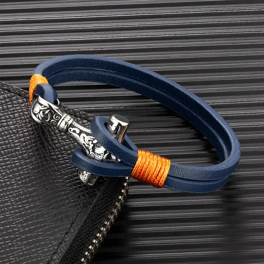 Wikinger Armband Leder Thor Hammer