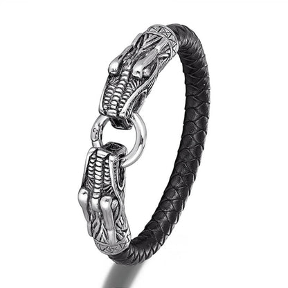 Wikinger Armreif mit Jörmungandr Schlange (Leder)