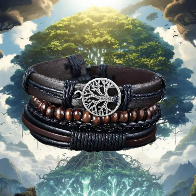 Wikinger Armreif Yggdrasil Baum (Leder)