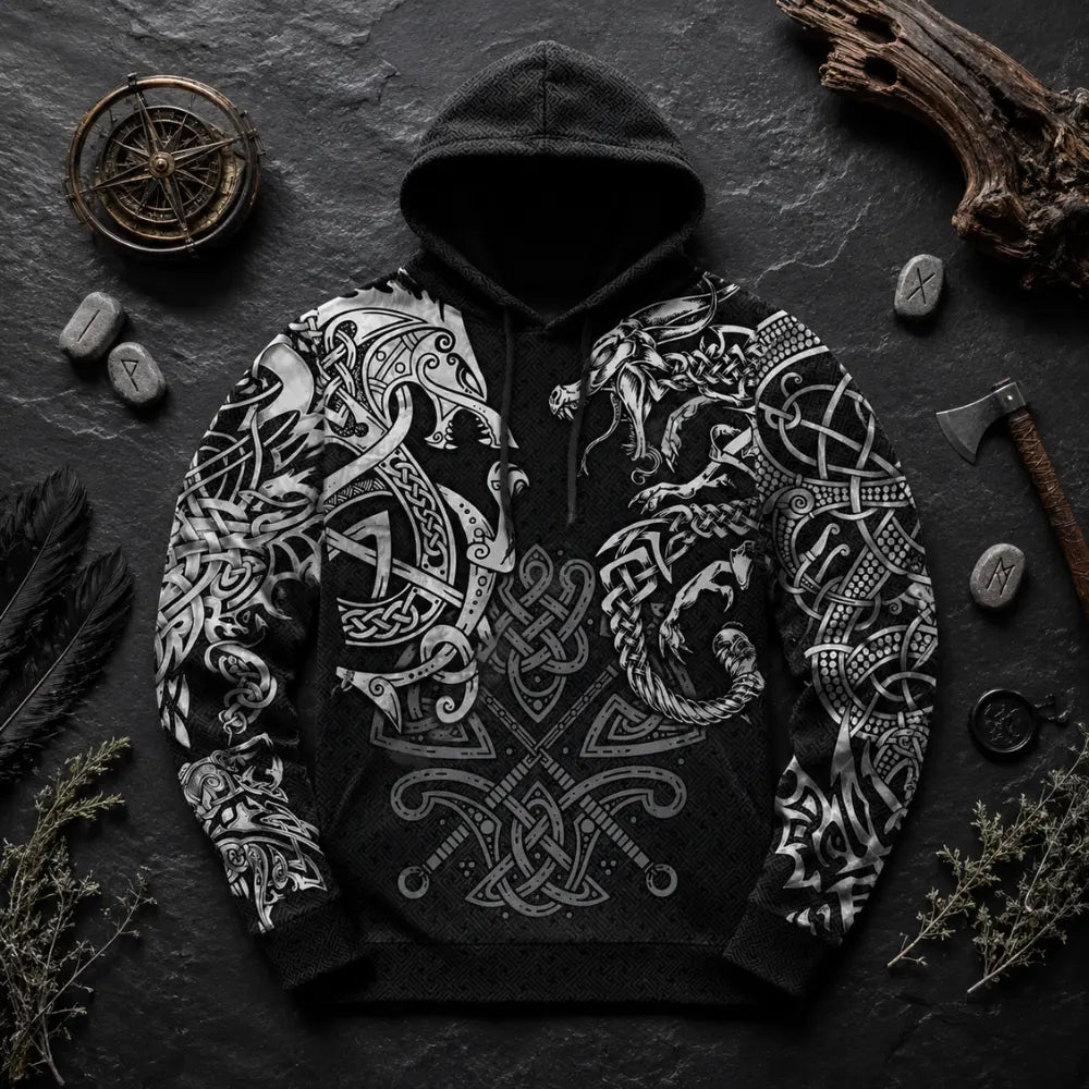 Wikinger Hoodie - Fenrir and Jormungandr