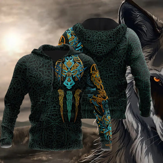 Wikinger Hoodie mit Nordische Mythologie Wölfe