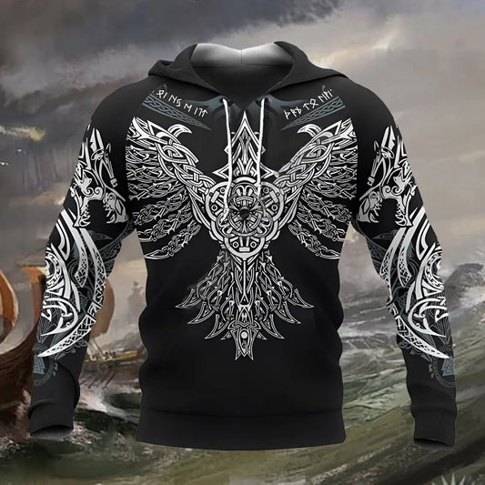 Wikinger Hoodie mit Raven Tattoo