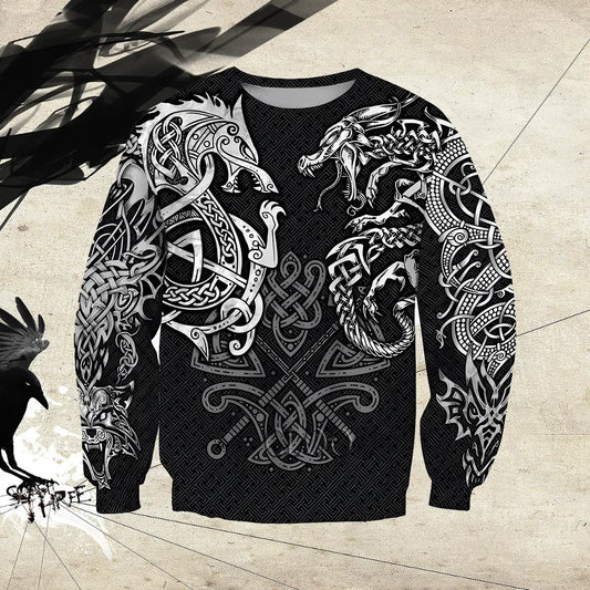 Wikinger Pullover mit Wolf und Dragon