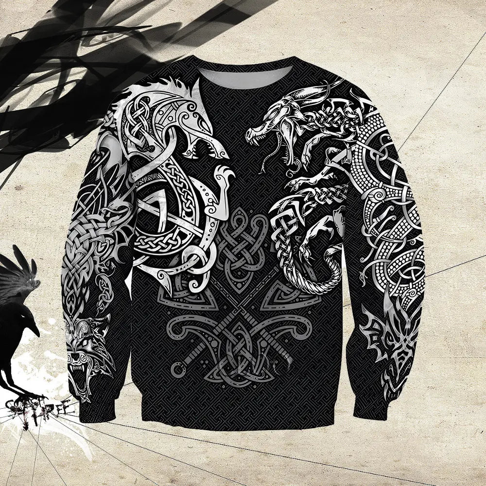 Wikinger Pullover mit Wolf und Dragon