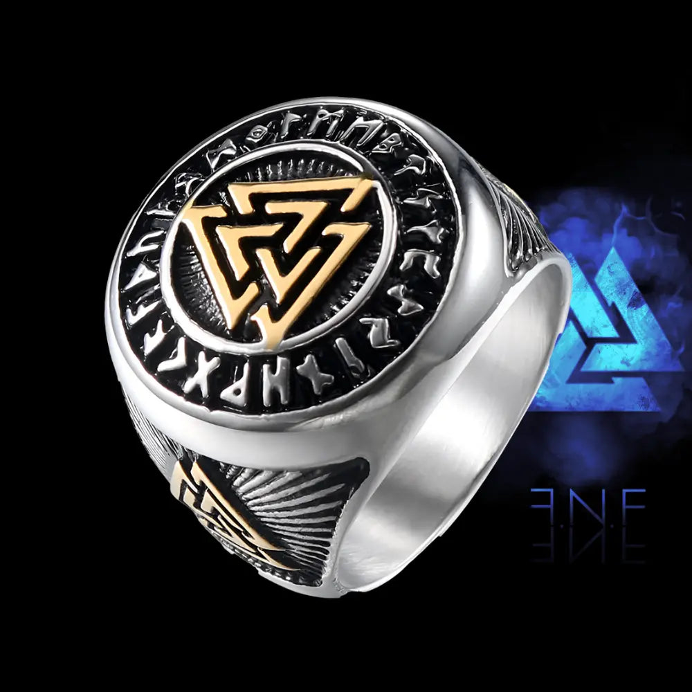 Wikinger Ring Gold mit Runen & Valknut