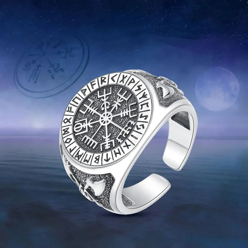 Wikinger Ring Herren Silber mit Vegvisir Symbol