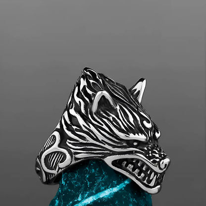 Wikinger Ring Herren mit Nordischer Wolf