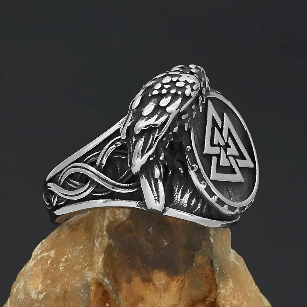 Wikinger Ring Valknut und Rabe