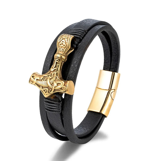Wikinger armband leder herren gold