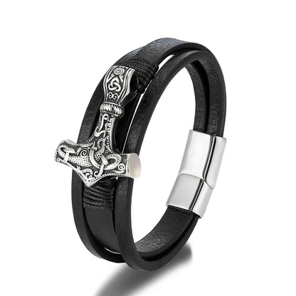 Wikinger armband leder herren silber