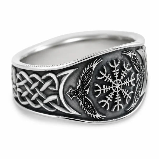 aegishjalmur ring herrenring silber weisser hintergrund