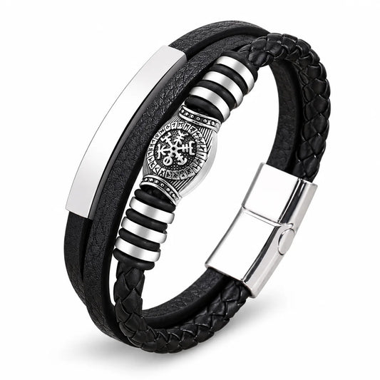 Edelstahl Wikinger Armband Herren mit Vegvisir-Perle auf weißem Hintergrund