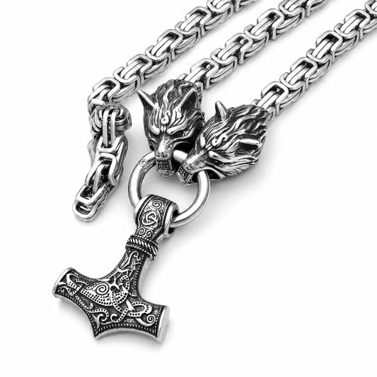 mjolnir silber gravur macro wolfskopf edelstahl