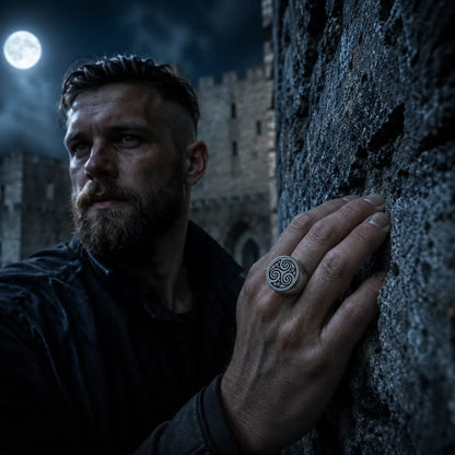triskele ring getragen hand festungsmauer vollmond