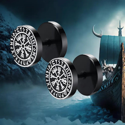 Vegvisir Ohrstecker Herren, schwarze Fake Plugs aus Edelstahl