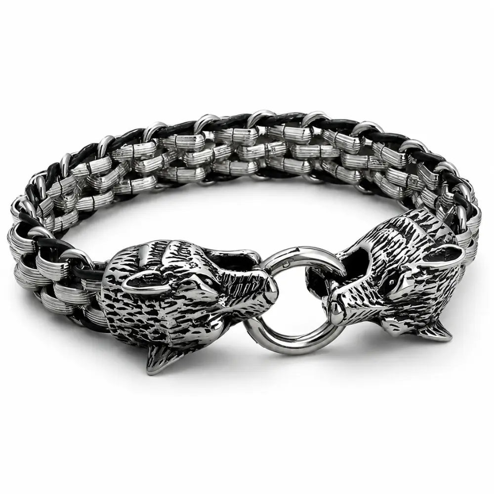 wikinger armband fenrir wolf silber stahl weisser hintergrund