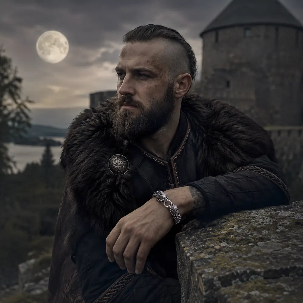 wikinger armband getragen mann fenrir wolf festung vollmond