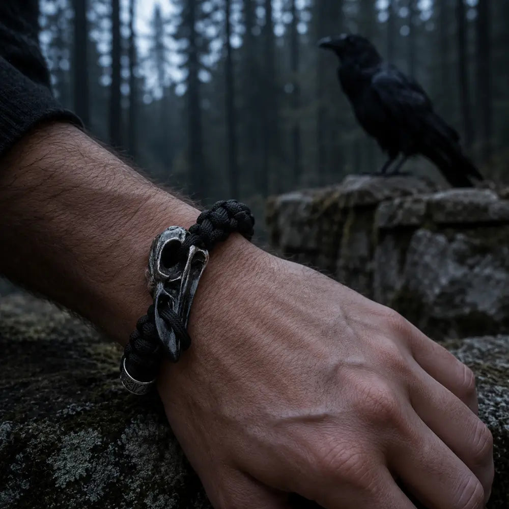 wikinger armband rabenschadel paracord hand dunkelwald