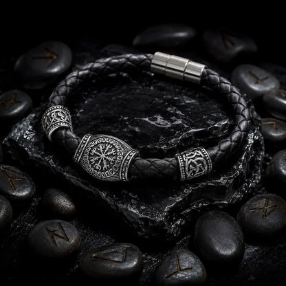 wikinger armband vegvisir schwarz runensteine studio