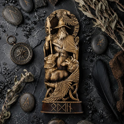 wikinger figur odin flat lay runen obsidian deko