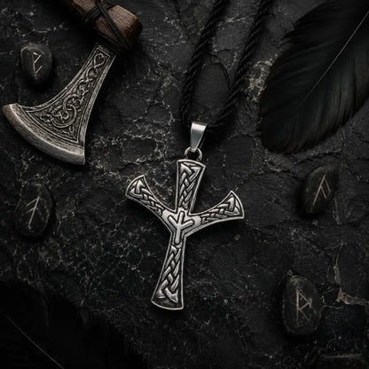 wikinger halskette algiz rune flatlay obsidian runen deko