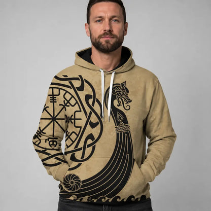 wikinger hoodie drakkar modell frontansicht beige