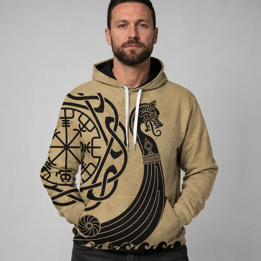 wikinger hoodie drakkar modell frontansicht beige
