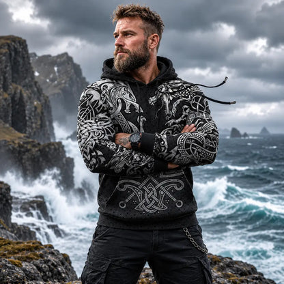 wikinger hoodie fenrir mann nordische klippe meer