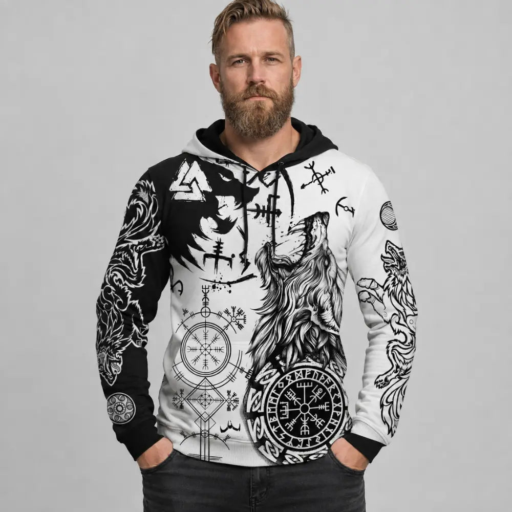 wikinger hoodie fenrir wolf produktfoto grauer hintergrund