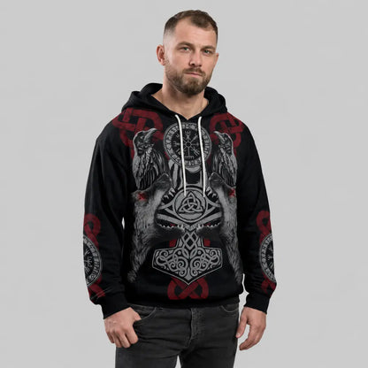 wikinger hoodie herren model grauer studio hintergrund foto