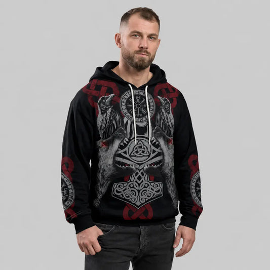 wikinger hoodie herren model grauer studio hintergrund foto