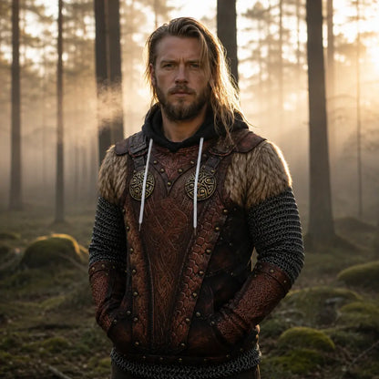 wikinger hoodie jarl maenner nebelwald lederruestung print