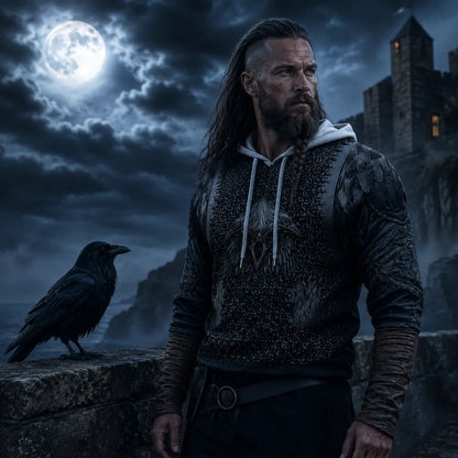 wikinger hoodie kraehe krieger mondlicht festung nordisch 