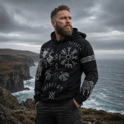 wikinger hoodie runen nordischer mann kiefernwald