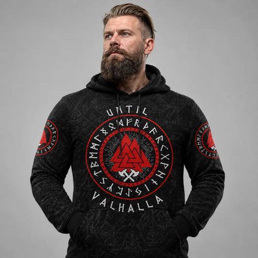 wikinger hoodie until valhalla grauer studio hintergrund mann