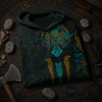 wikinger hoodie wolf flatlay runen holz nordisch