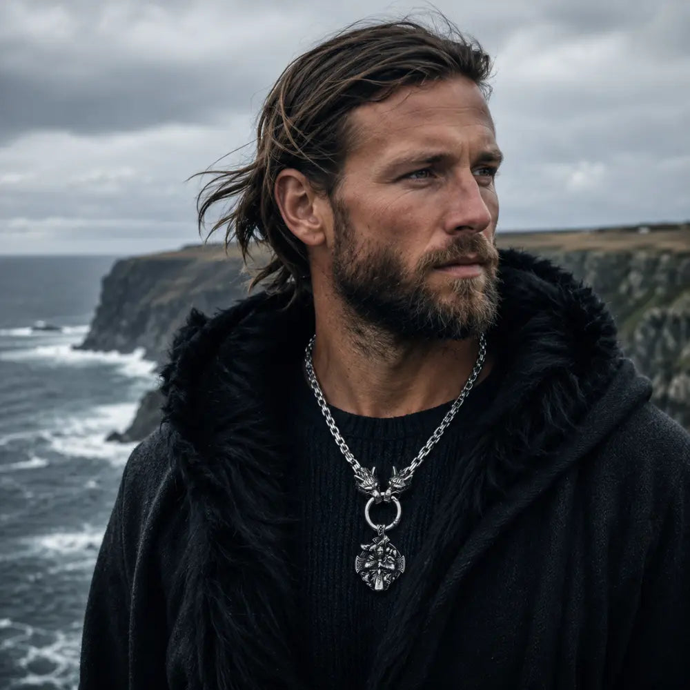 wikinger kette herren odin getragen kuestenfelsen nordmeer