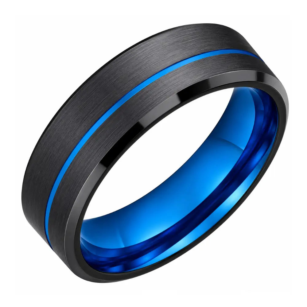 wikinger ring schwarz blau tungsten produkt weisser hintergrund