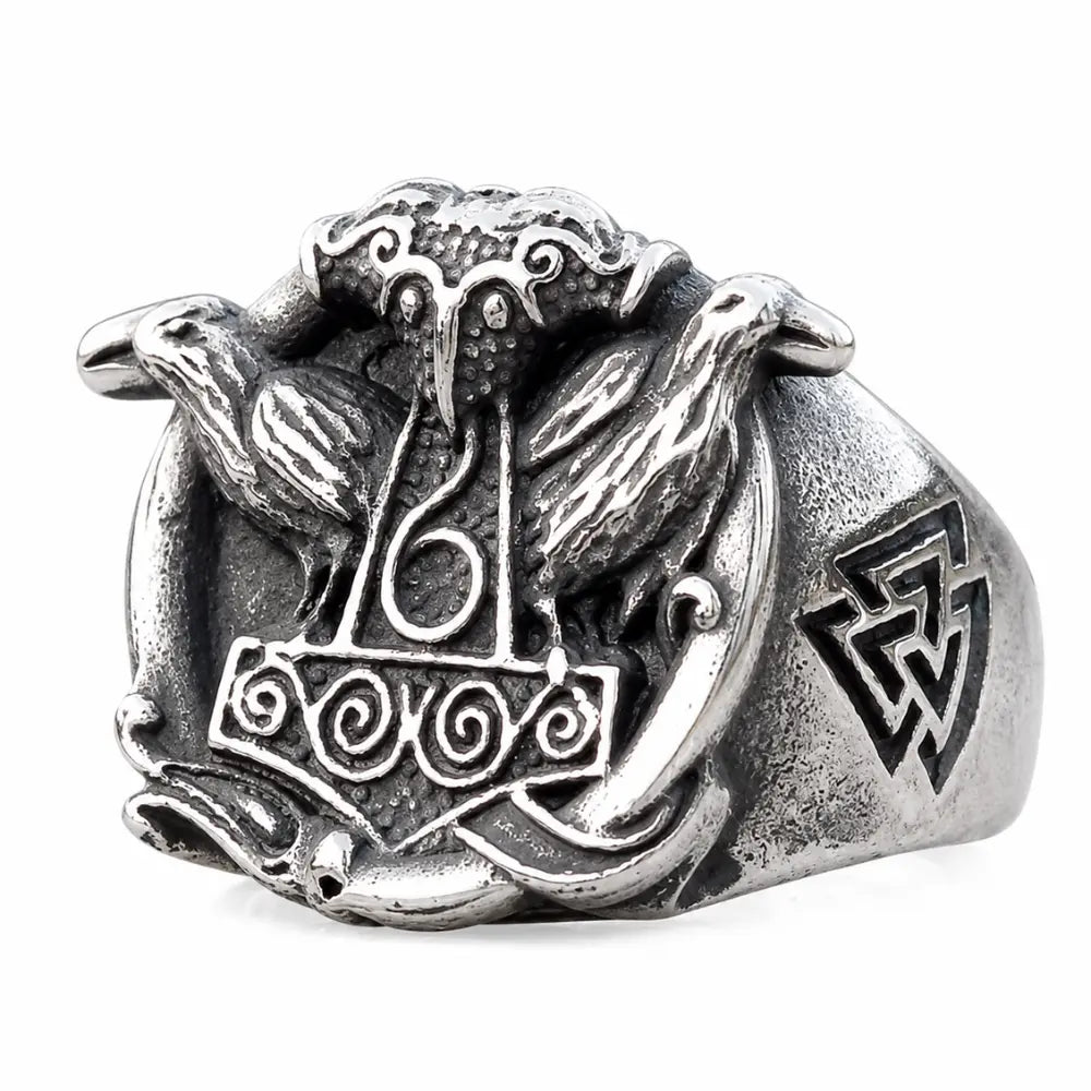 wikinger ring thorshammer raben silber produktfoto freisteller