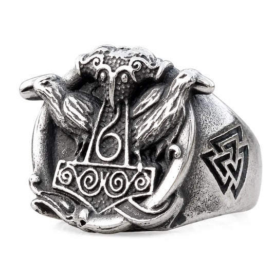 wikinger ring thorshammer raben silber produktfoto freisteller