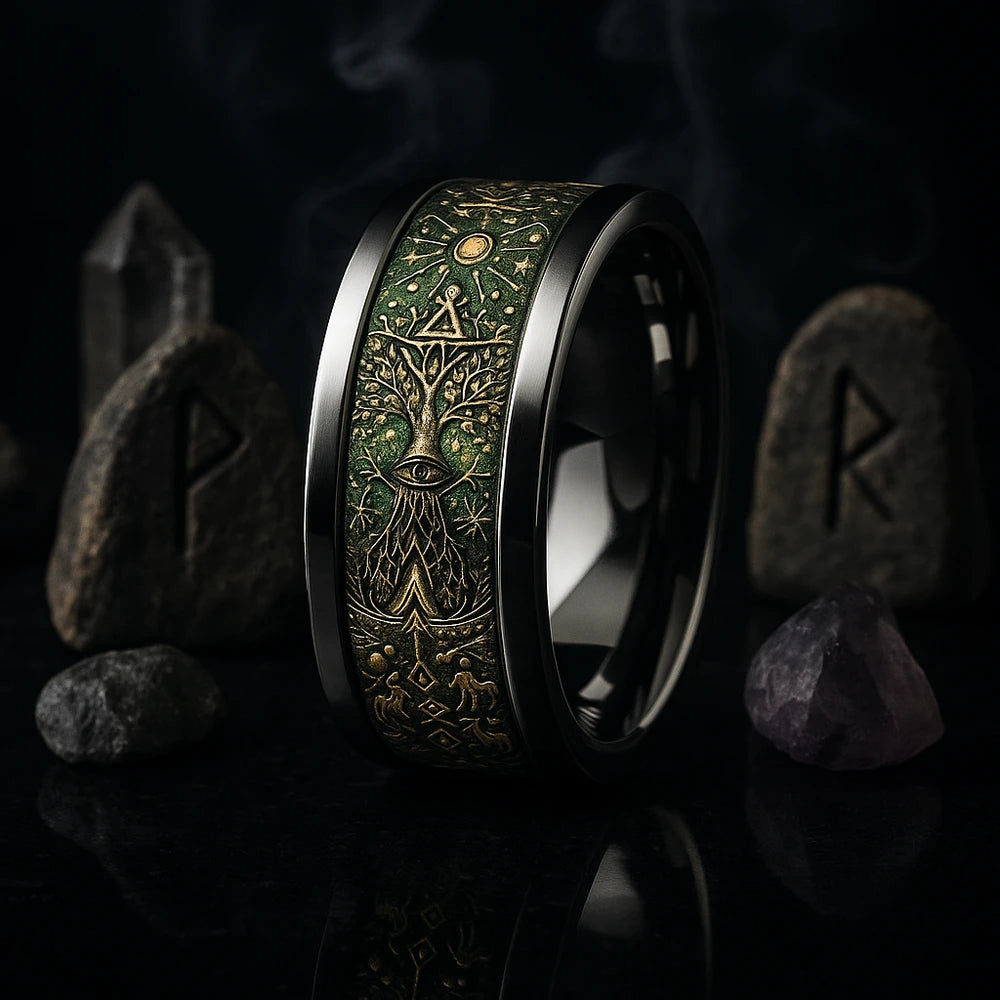 wikinger ring weltenbaum studio runen obsidian mythologie