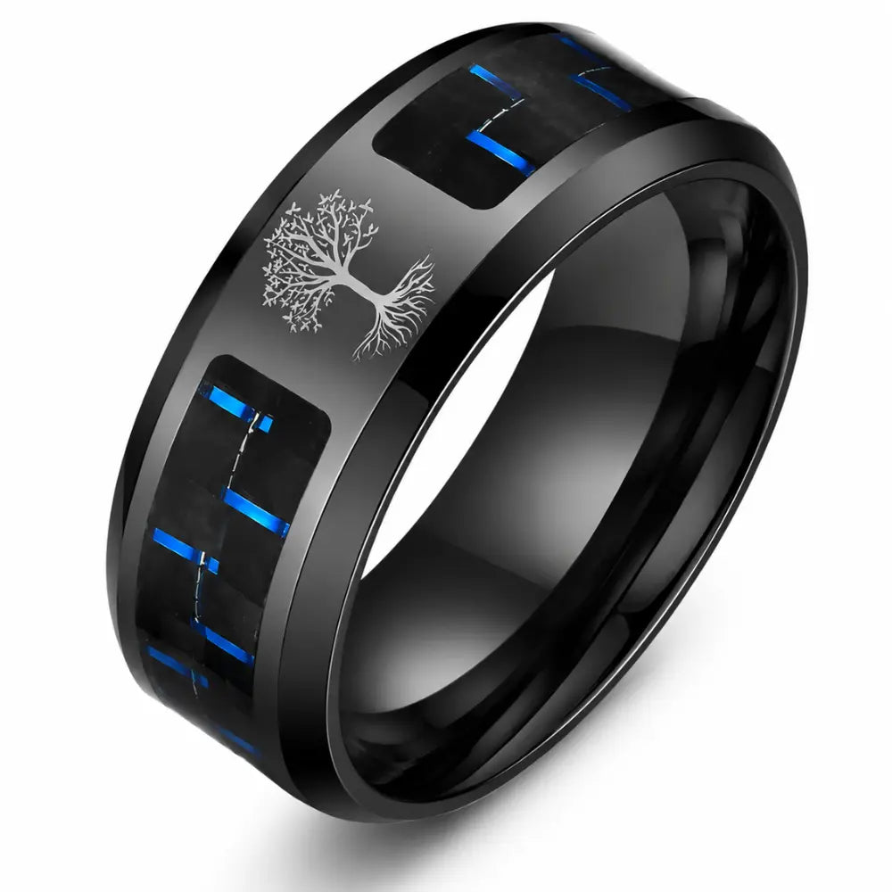 wikinger ring yggdrasil baum schwarz edelstahl freisteller