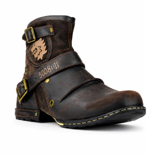 wikingerstiefel herren dunkelbraun leder messingschnallen studio