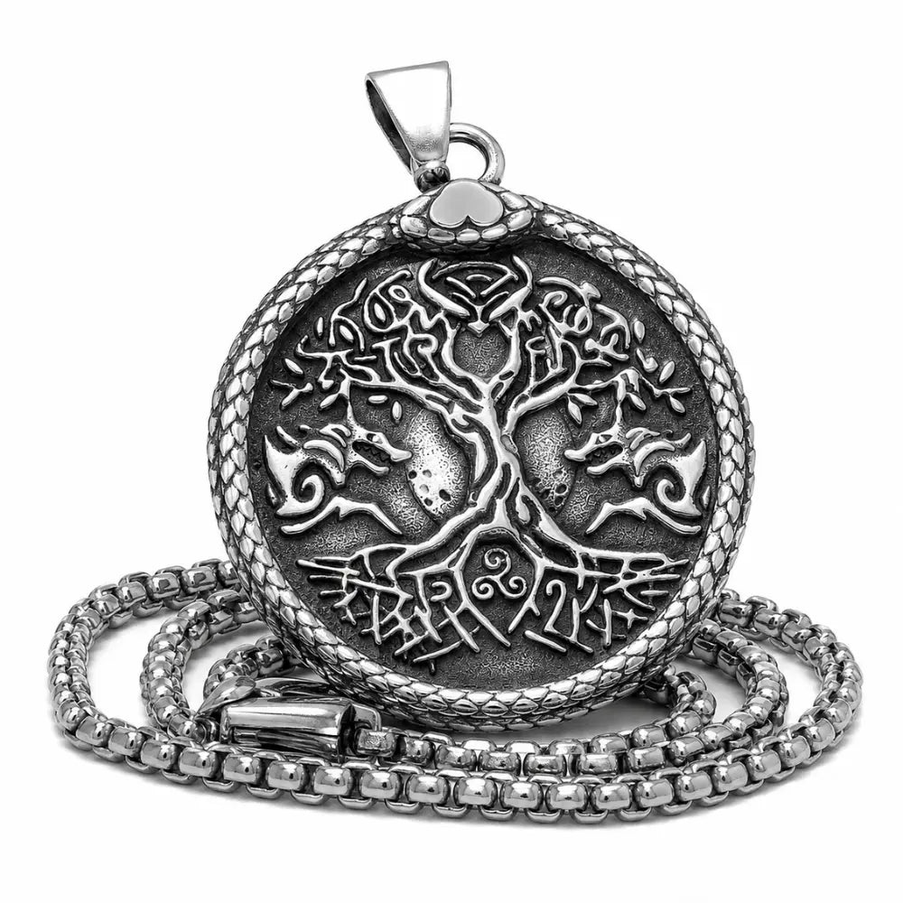 yggdrasil kette herren edelstahl baum des lebens silber