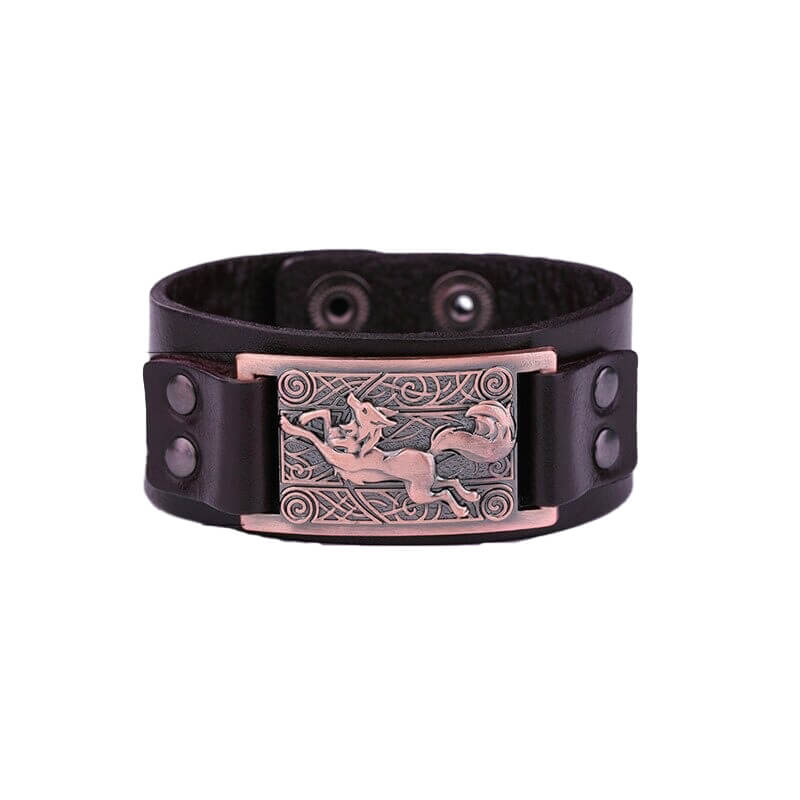 Braunes Lederarmband mit Fenrir Wolf