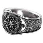 Keltischer Ring mit Aegishjalmur und Rabe